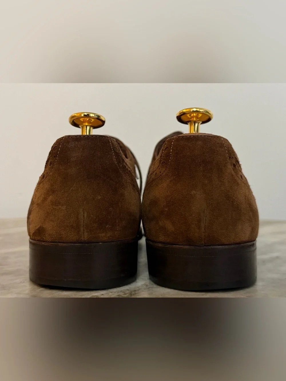 SALVATORE FERRAGAMO BROWN SUEDE BROGUES WINGTIPS 7 D LACE UPS OXFORDS